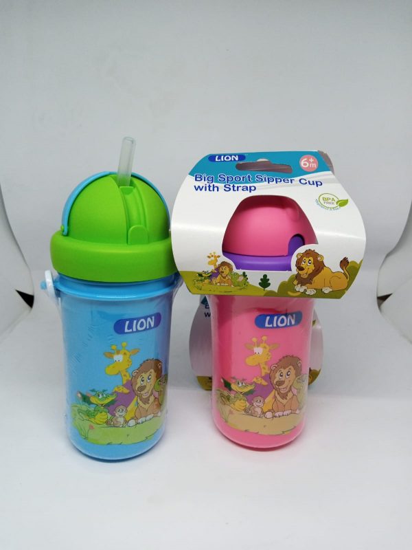 LION DRINKING CUP SIPPER CUP WITH STRAP